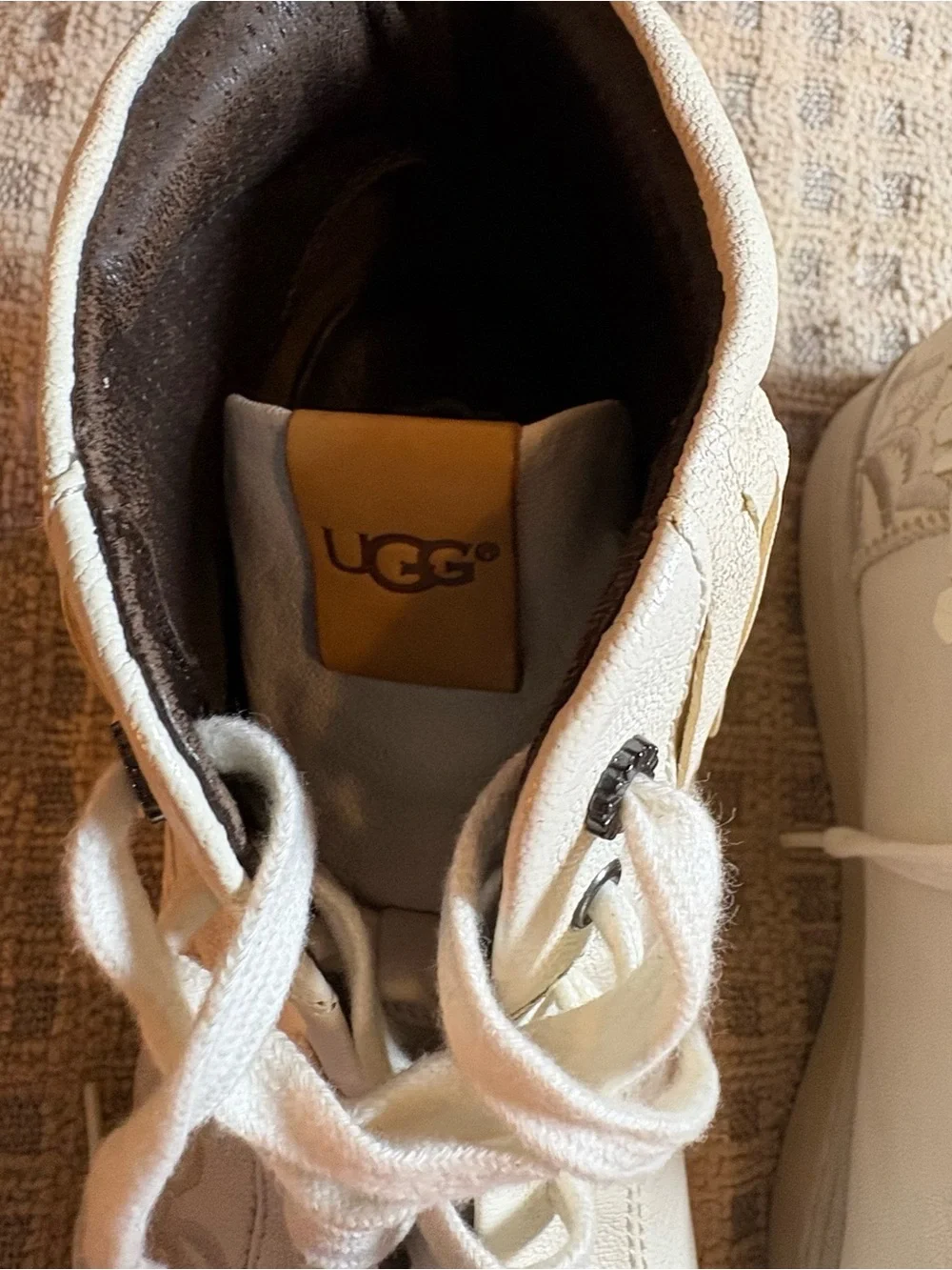 UGG Cream Leather High-Top Sneakers with Fringe